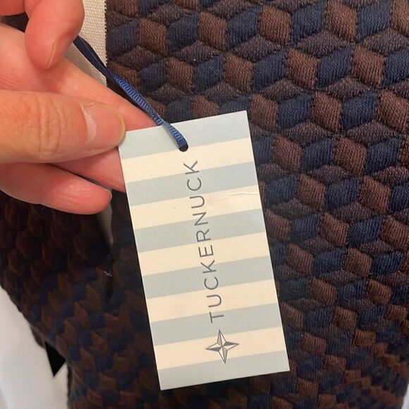 Tuckernuck Navy & Brown Geometric Print Quilted Mock Neck Dress, NWT - Picture 8 of 10